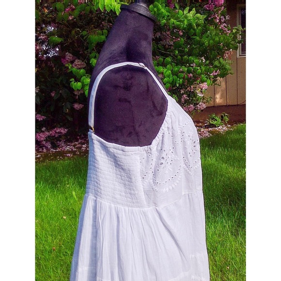 NEW 100% Cotton Maxi Beach Dress 2X - White Eyelet Tiered‎ Boho Peasant - Picture 5 of 8